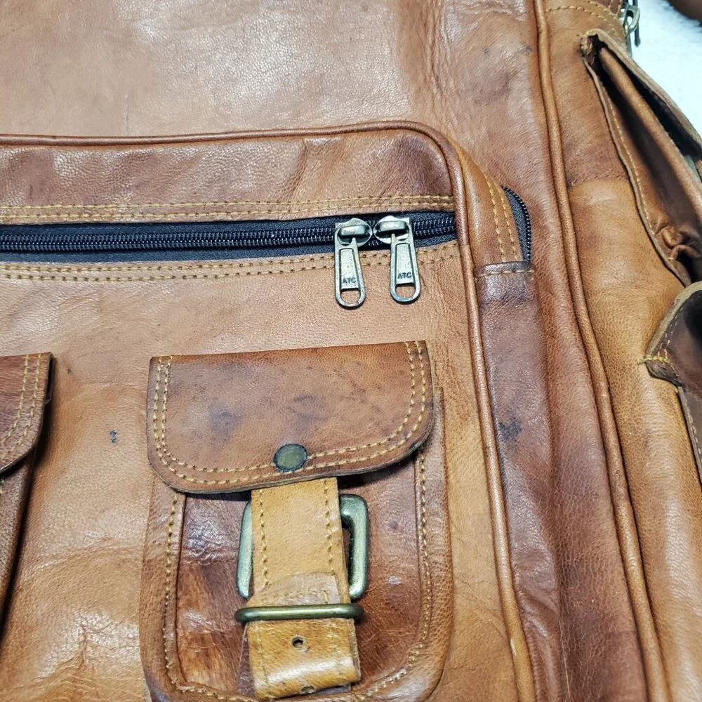 Vintage Tan Leather Large Bag Backpack Classic Bohemian Retro Academia Statement